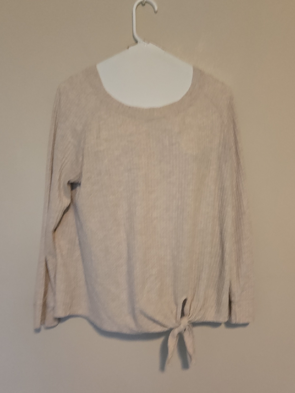 Nine Britton Cream Ribbed Long Sleeve Top with Tie Hem